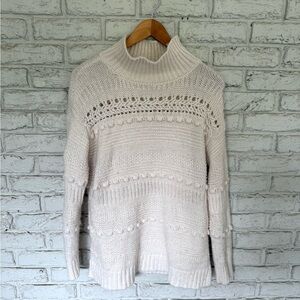 Lou & Grey Sweater Womens Size Small Ivory Chunky Knit Pom Pom Alpaca Blend